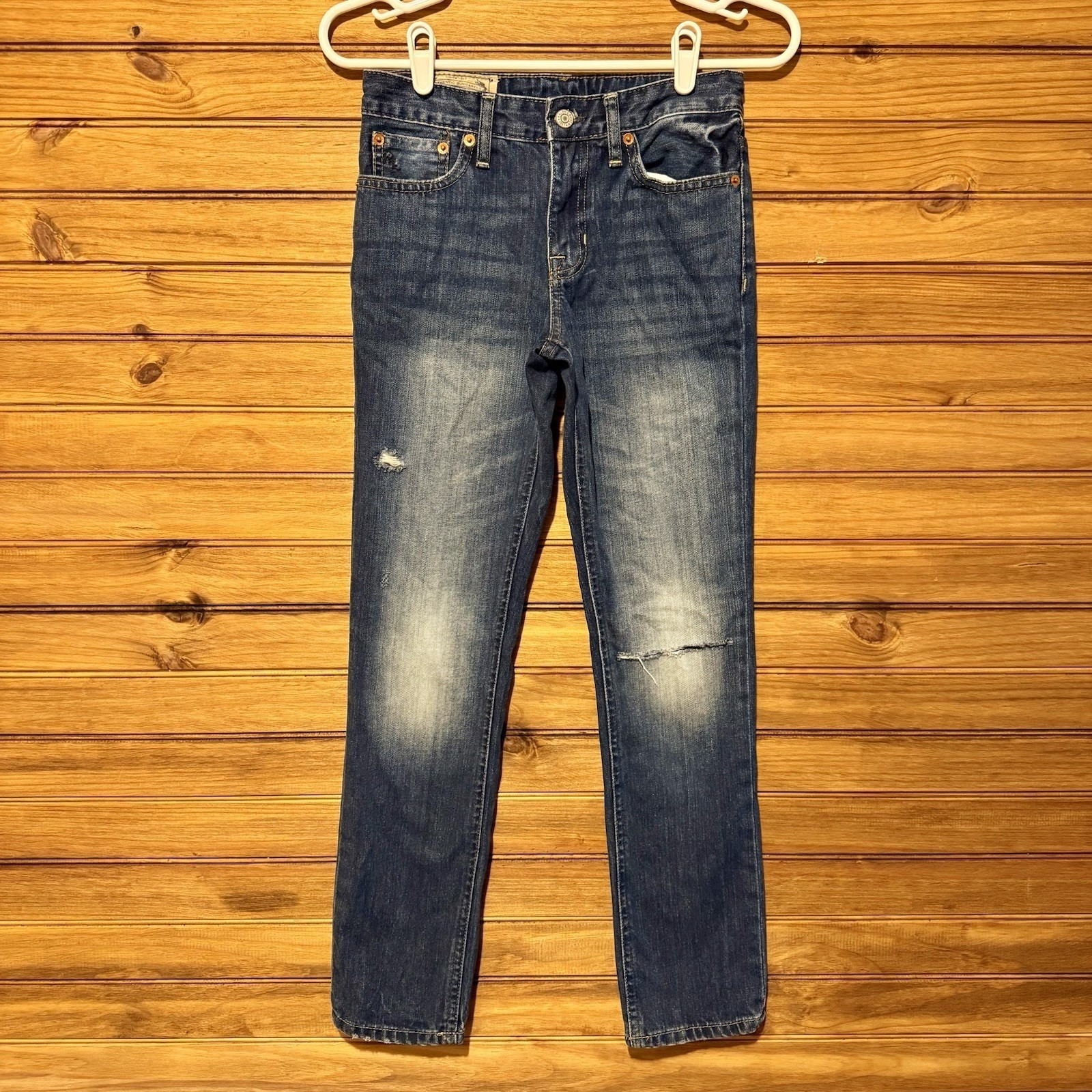 Polo Ralph Lauren Jeans Boys Size 12 Distresssed Skinny Straight Dark Wash Denim
